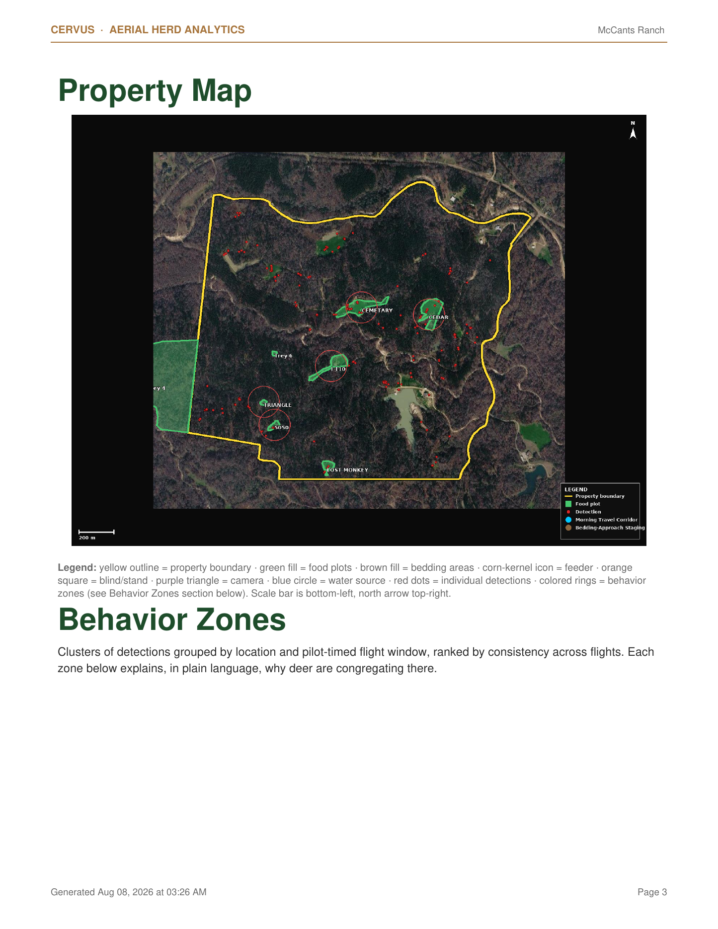 Property map with detections and behavior zones